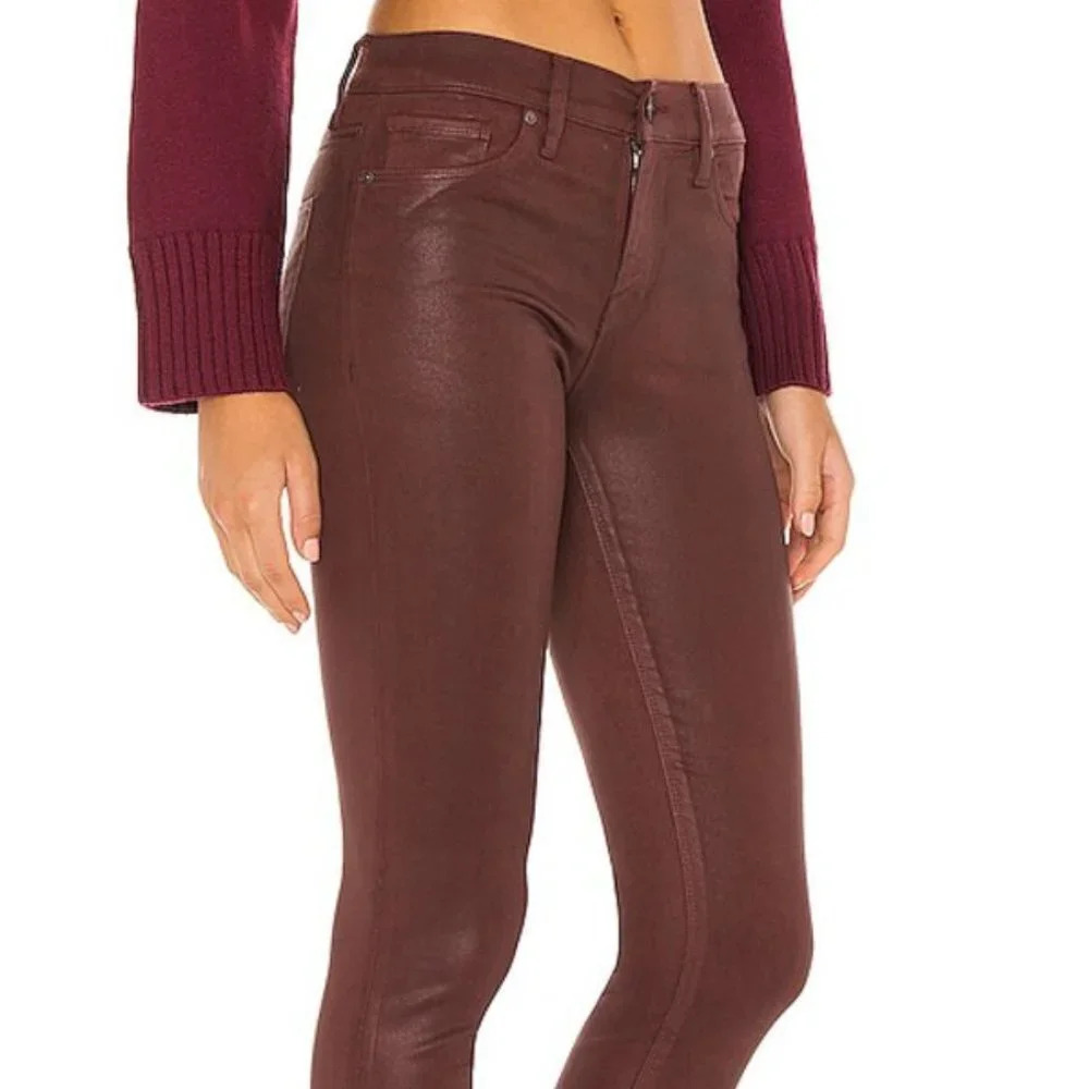 Hudson Nico Midrise Super Skinny Ankle Wax Coated Denim In Burgundy - New - 26